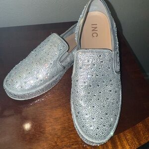 INC Shimmering Silver Rhinestone Loafers